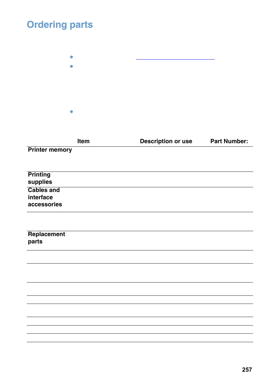 Ordering parts, See “ordering parts” on, Ordering parts” on | HP LaserJet 3200 All-in-One Printer series User Manual | Page 259 / 288