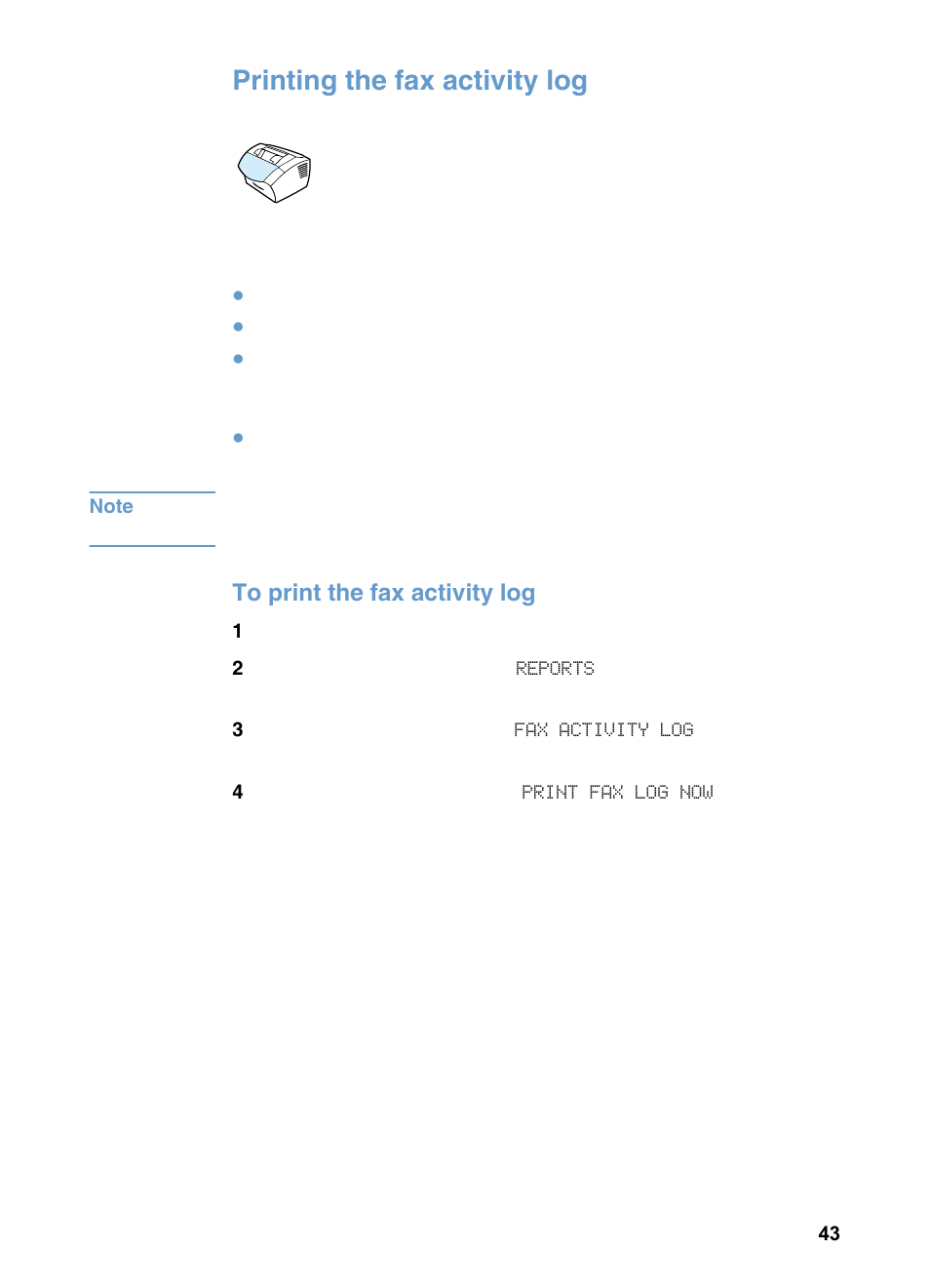 Printing the fax activity log | HP LaserJet 3200 All-in-One Printer series User Manual | Page 45 / 288