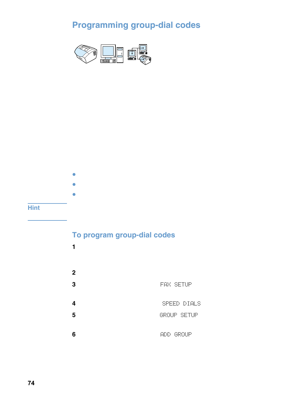 Programming group-dial codes, To program group-dial codes | HP LaserJet 3200 All-in-One Printer series User Manual | Page 76 / 288