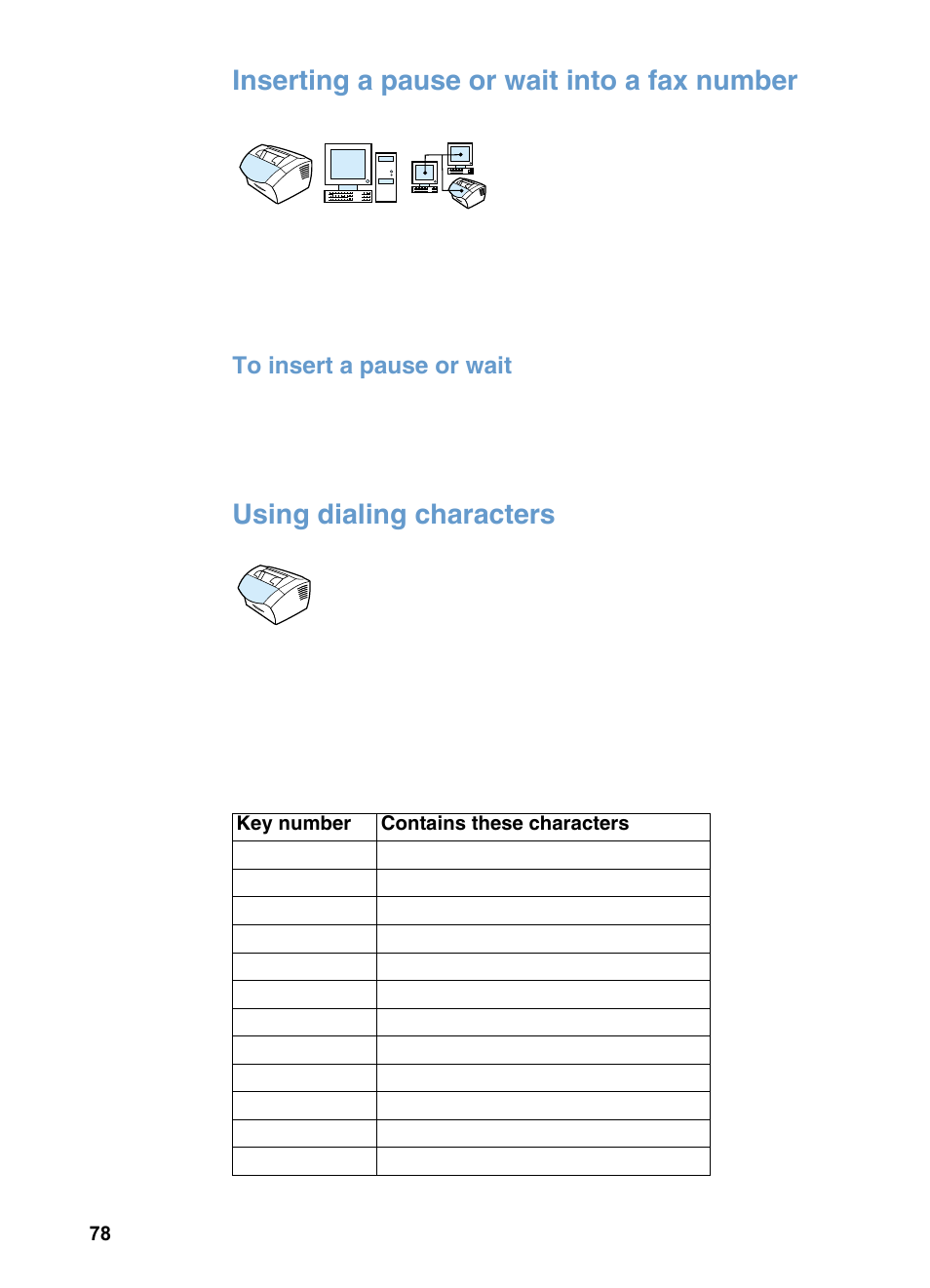 Inserting a pause or wait into a fax number, Using dialing characters | HP LaserJet 3200 All-in-One Printer series User Manual | Page 80 / 288