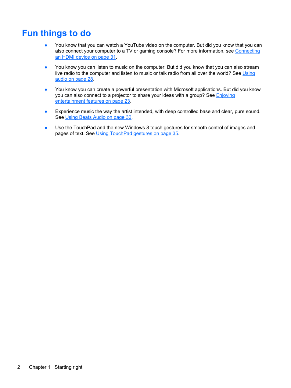 Fun things to do | HP Spectre XT Ultrabook CTO 13t-2100 User Manual | Page 12 / 95