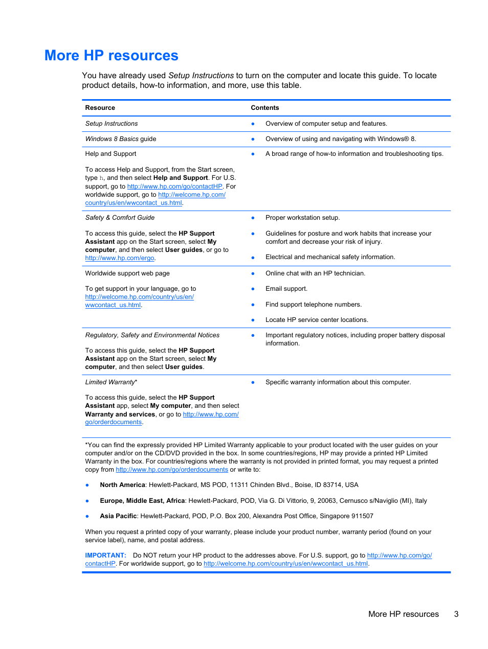 More hp resources, More hp resources 3 | HP Spectre XT Ultrabook CTO 13t-2100 User Manual | Page 13 / 95