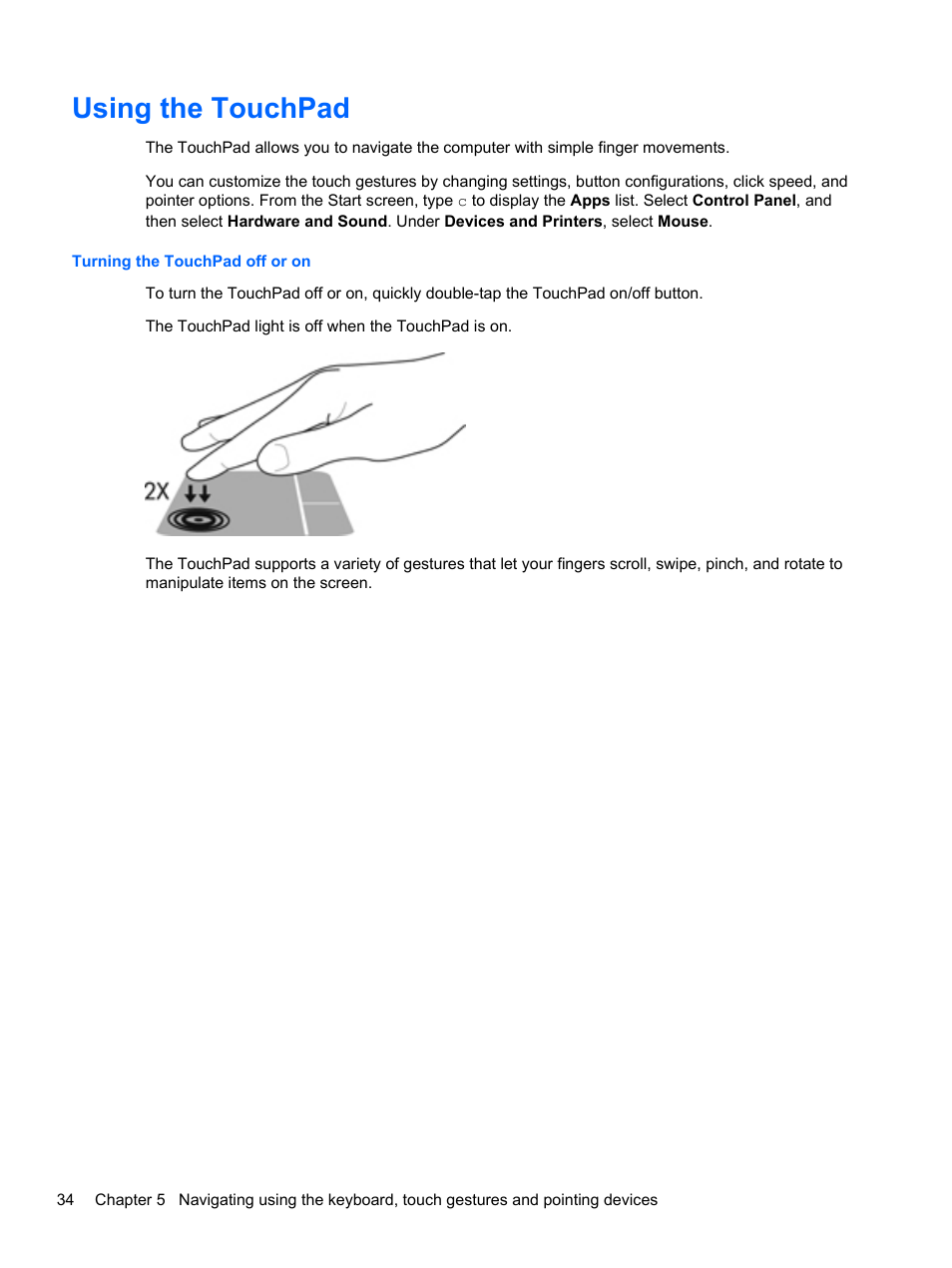 Using the touchpad | HP Spectre XT Ultrabook CTO 13t-2100 User Manual | Page 44 / 95