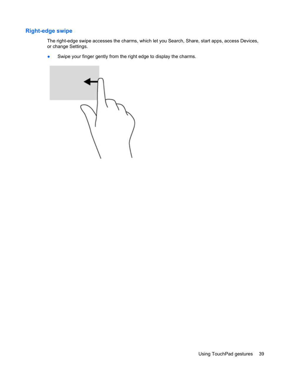 Right-edge swipe | HP Spectre XT Ultrabook CTO 13t-2100 User Manual | Page 49 / 95