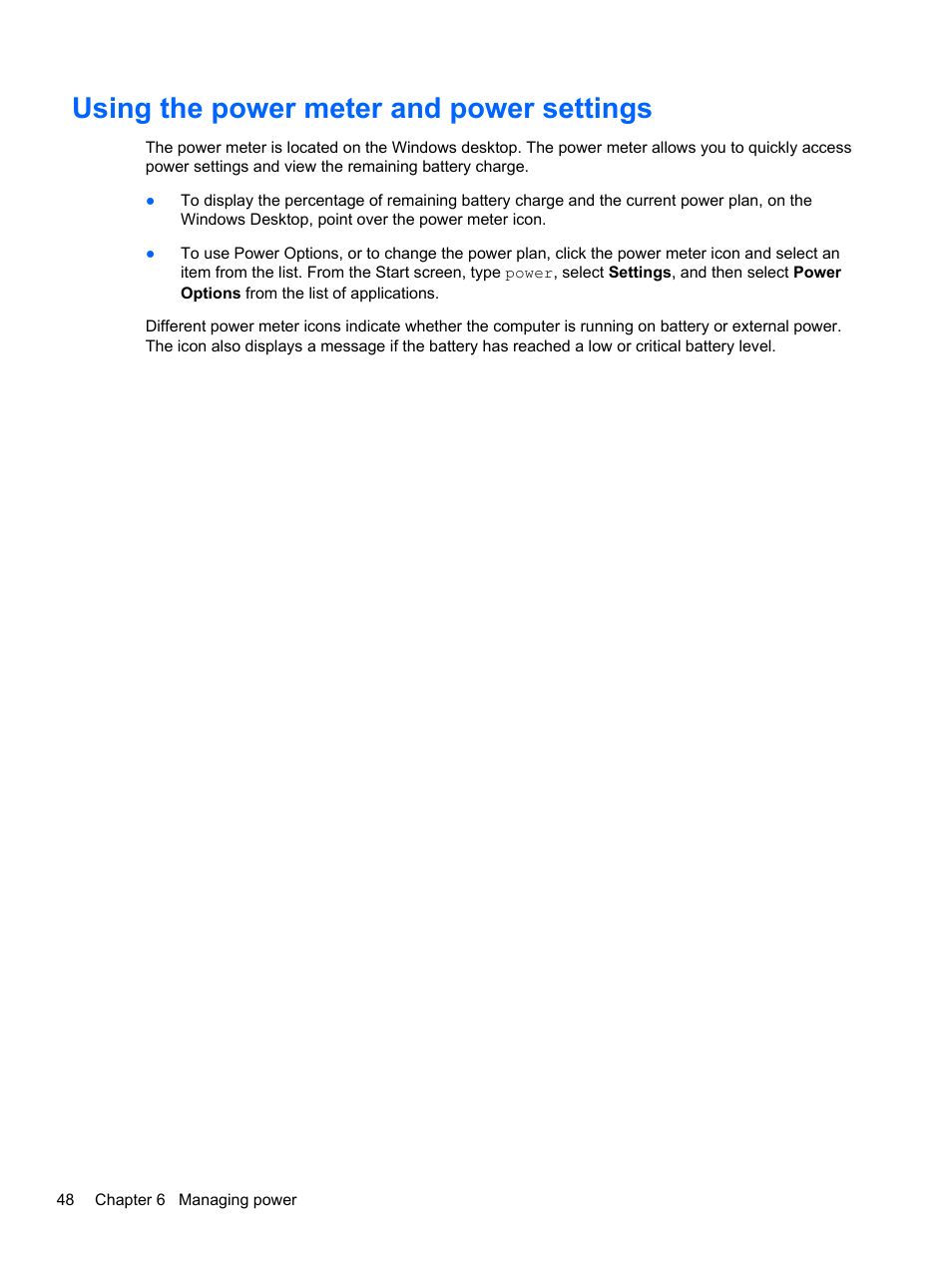 Using the power meter and power settings | HP Spectre XT Ultrabook CTO 13t-2100 User Manual | Page 58 / 95