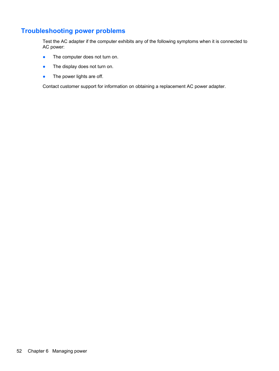 Troubleshooting power problems | HP Spectre XT Ultrabook CTO 13t-2100 User Manual | Page 62 / 95