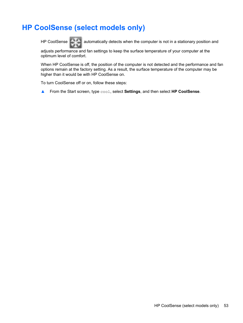 Hp coolsense (select models only) | HP Spectre XT Ultrabook CTO 13t-2100 User Manual | Page 63 / 95
