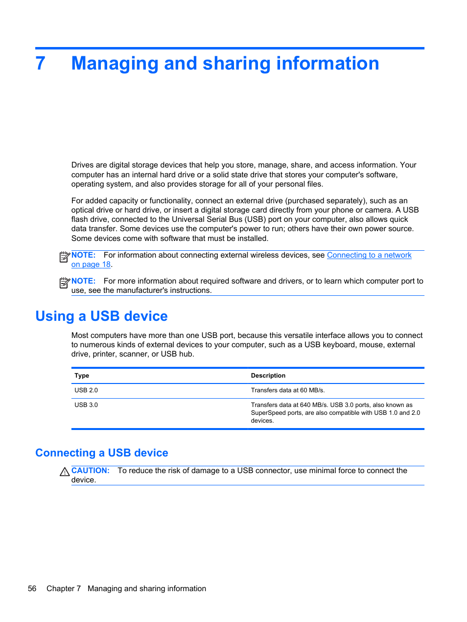 Managing and sharing information, Using a usb device, Connecting a usb device | 7 managing and sharing information, 7managing and sharing information | HP Spectre XT Ultrabook CTO 13t-2100 User Manual | Page 66 / 95