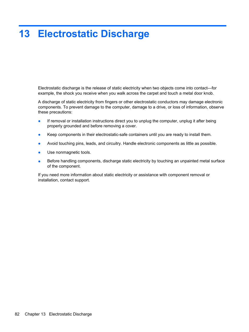 Electrostatic discharge, 13 electrostatic discharge | HP Spectre XT Ultrabook CTO 13t-2100 User Manual | Page 92 / 95