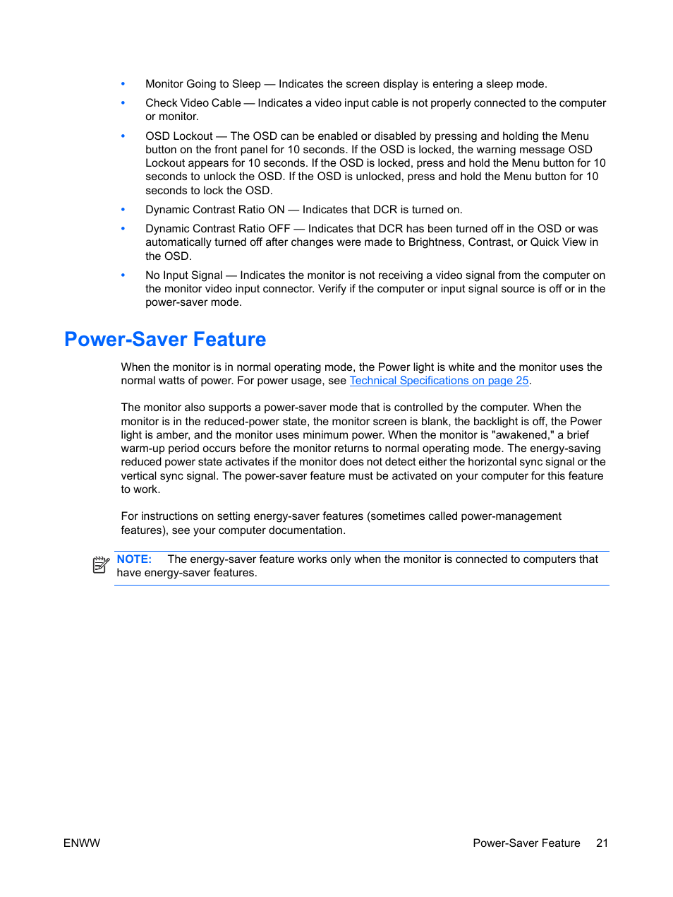 Power-saver feature | HP ENVY 27 27-inch Diagonal IPS LED Backlit Monitor User Manual | Page 27 / 37