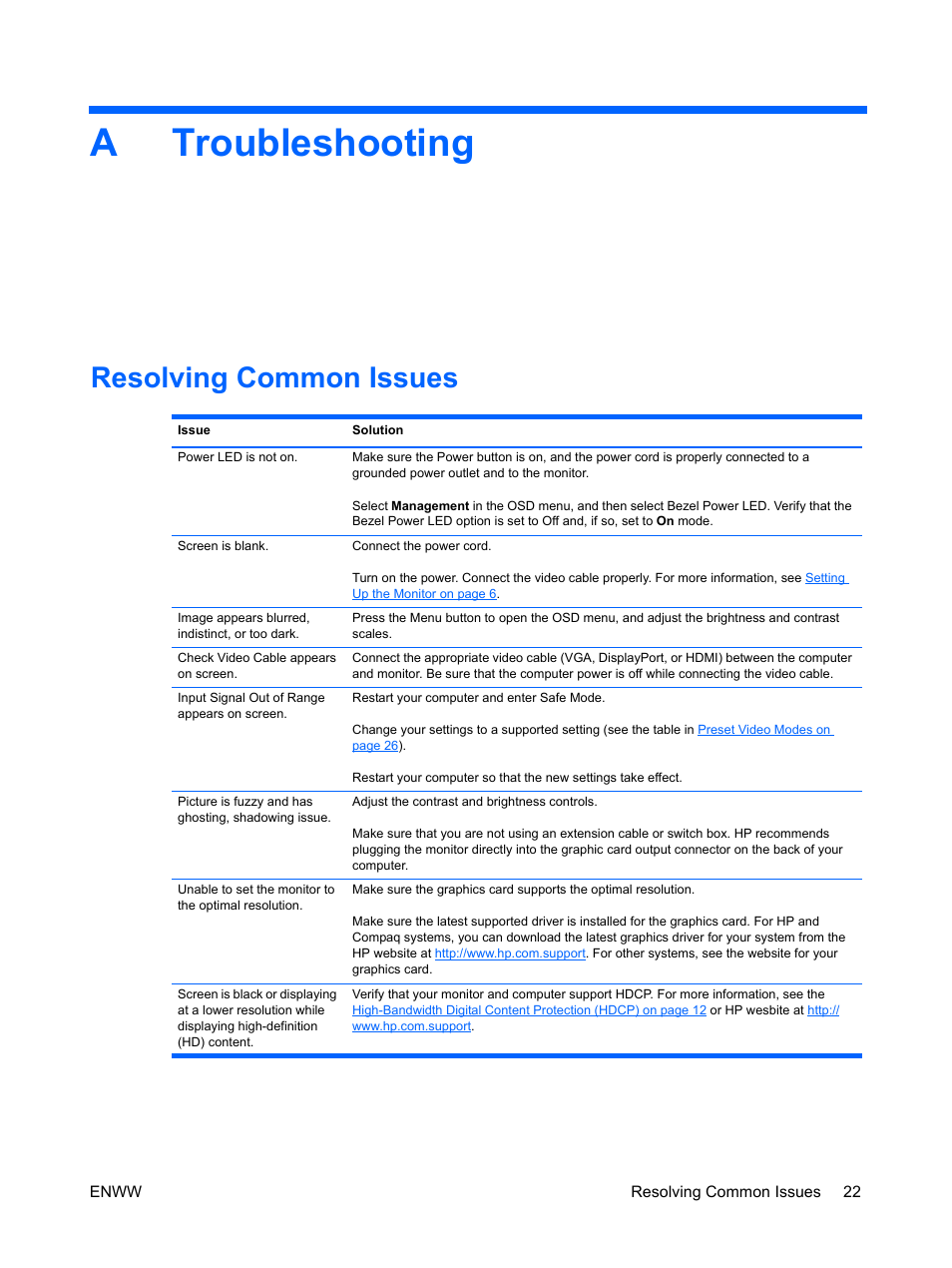 A troubleshooting, Resolving common issues, Troubleshooting | HP ENVY 27 27-inch Diagonal IPS LED Backlit Monitor User Manual | Page 28 / 37