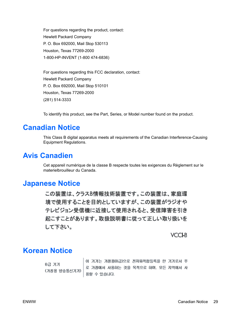 Canadian notice, Avis canadien, Japanese notice | Korean notice, Japanese notice korean notice | HP ENVY 27 27-inch Diagonal IPS LED Backlit Monitor User Manual | Page 35 / 37
