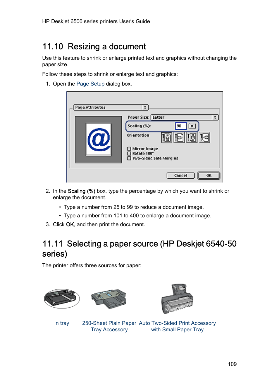 10 resizing a document, Paper source, Resize | HP Deskjet 6540 Color Inkjet Printer User Manual | Page 109 / 195