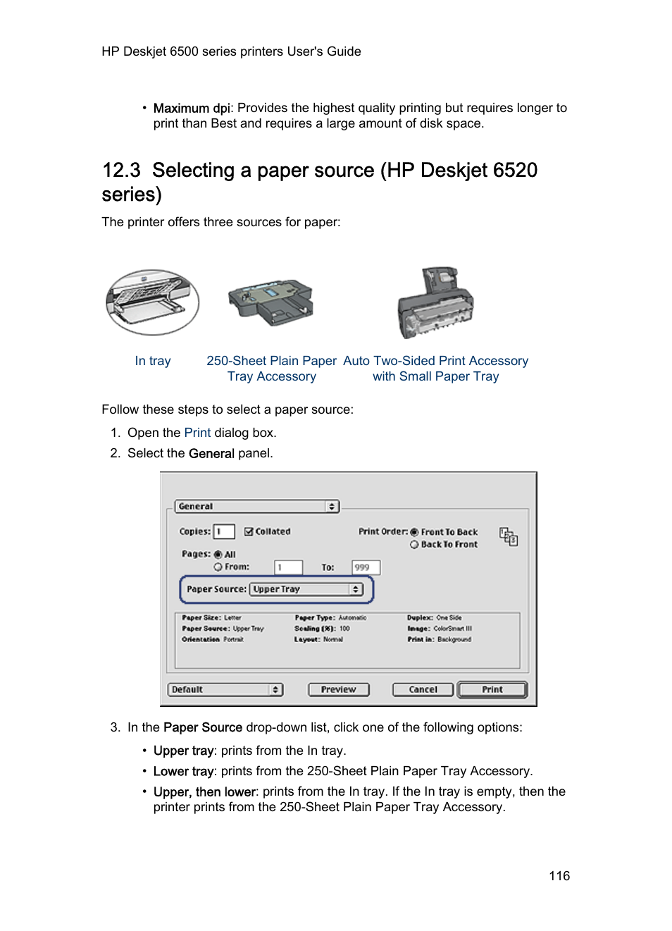 Paper source | HP Deskjet 6540 Color Inkjet Printer User Manual | Page 116 / 195