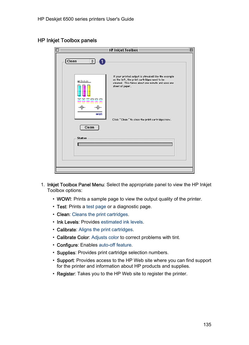 Hp inkjet toolbox panels | HP Deskjet 6540 Color Inkjet Printer User Manual | Page 135 / 195