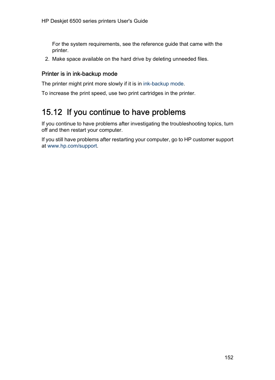 Printer is in ink-backup mode, 12 if you continue to have problems, If you continue to have problems | HP Deskjet 6540 Color Inkjet Printer User Manual | Page 152 / 195