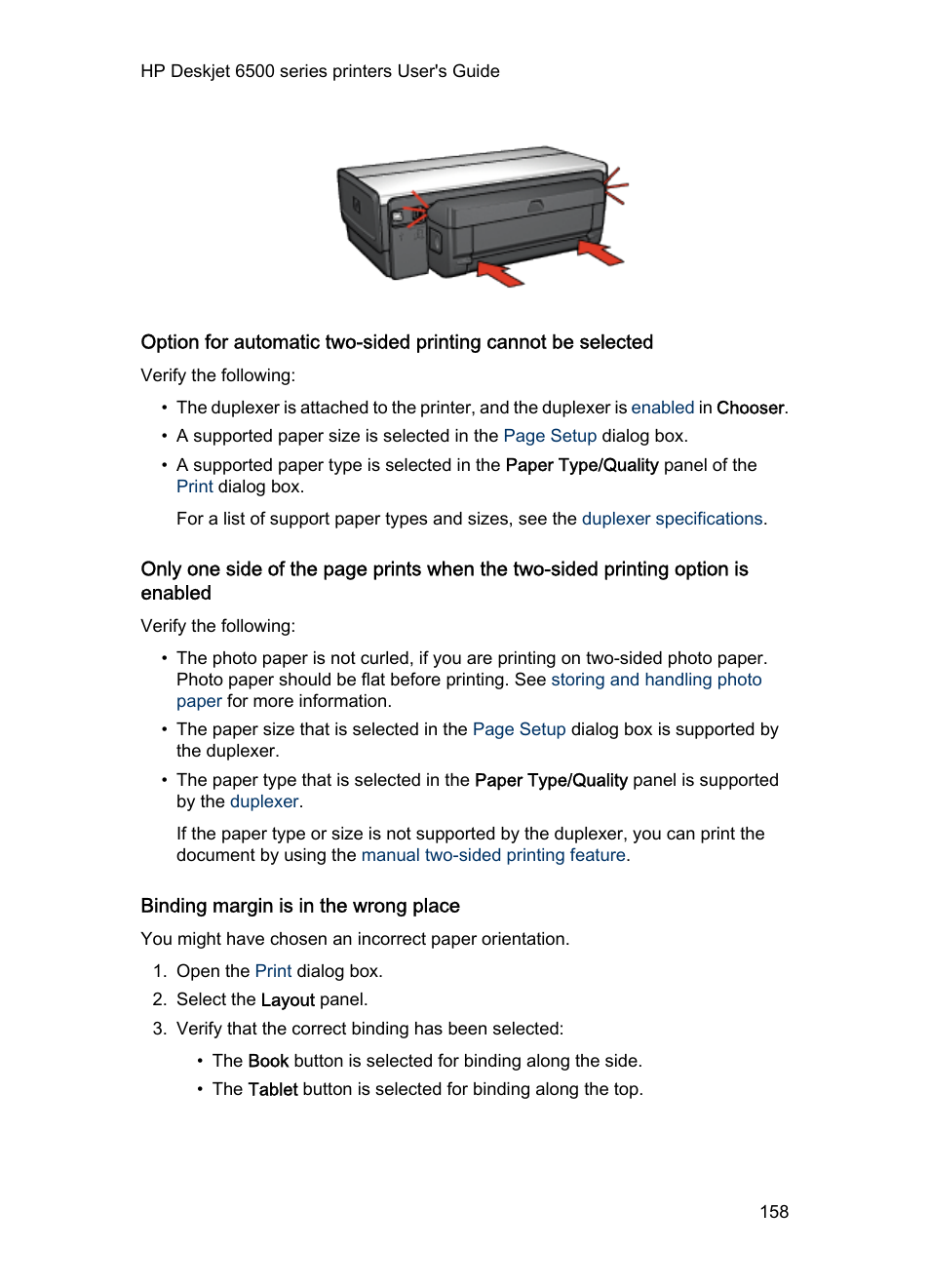 Binding margin is in the wrong place | HP Deskjet 6540 Color Inkjet Printer User Manual | Page 158 / 195