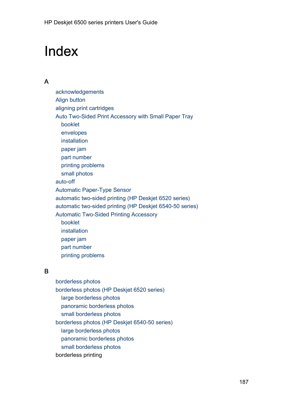 Index | HP Deskjet 6540 Color Inkjet Printer User Manual | Page 187 / 195