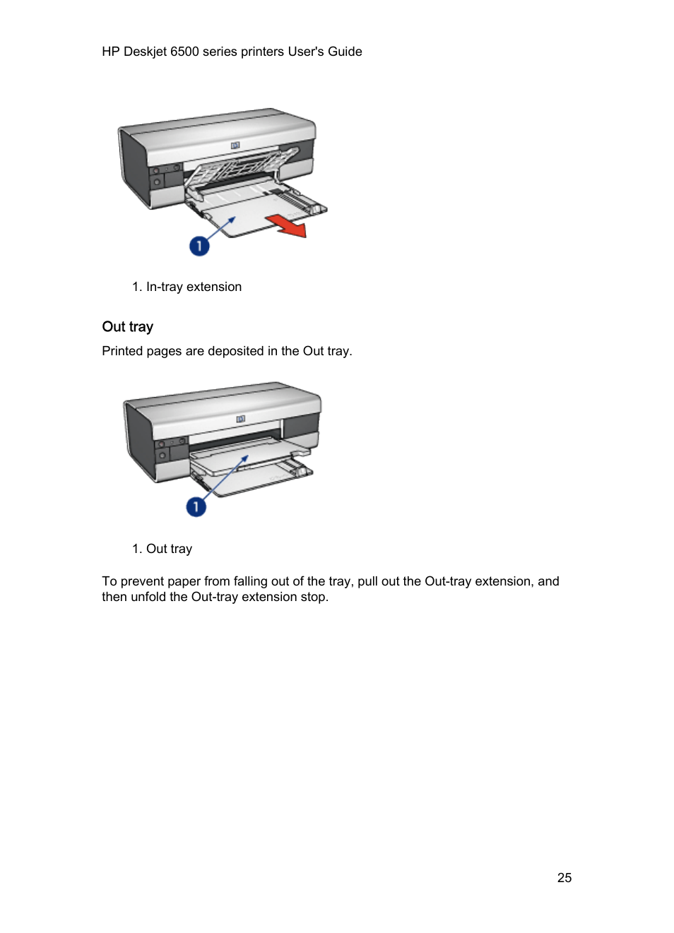 Out tray | HP Deskjet 6540 Color Inkjet Printer User Manual | Page 25 / 195