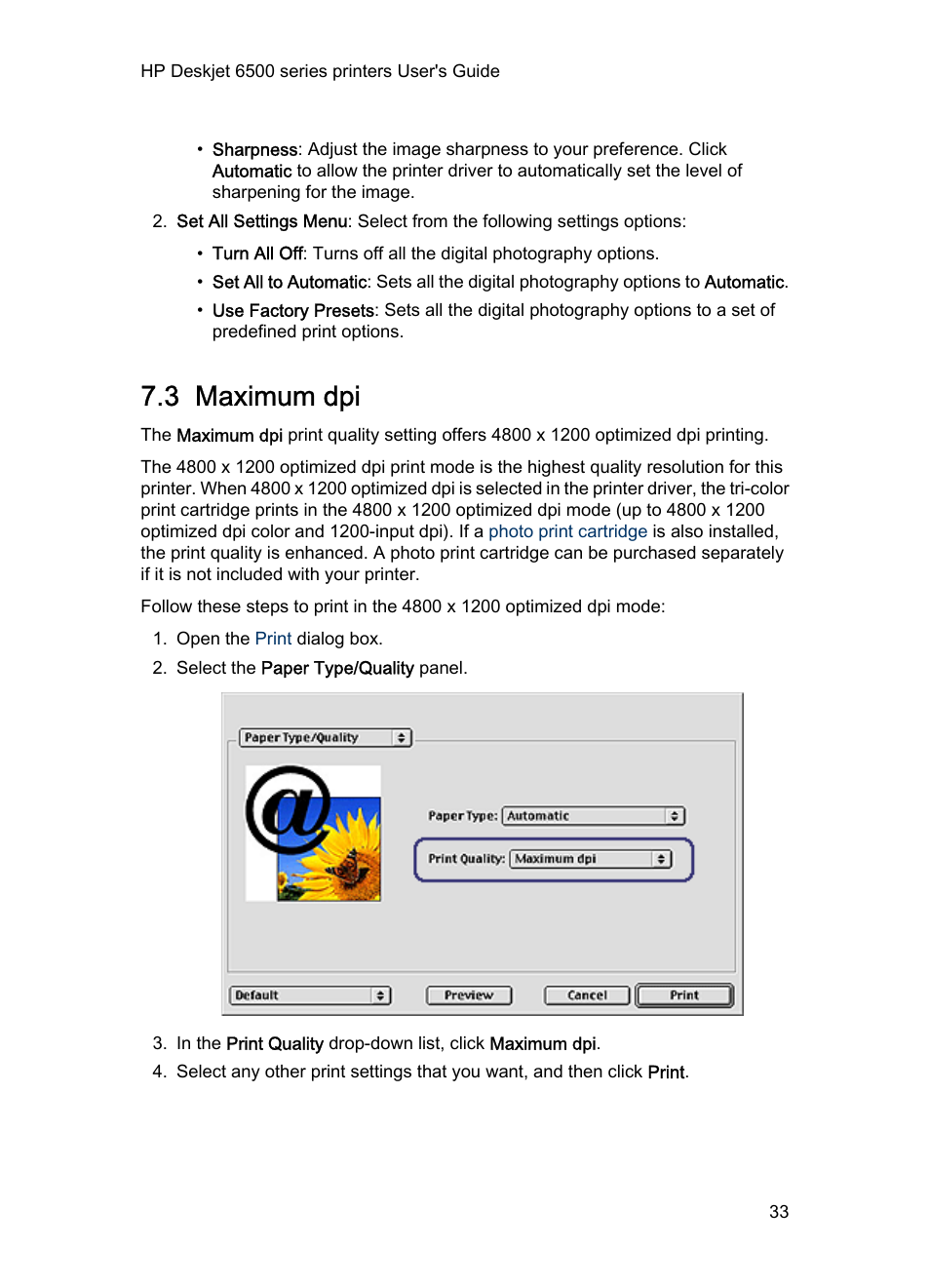 3 maximum dpi, Maximum dpi | HP Deskjet 6540 Color Inkjet Printer User Manual | Page 33 / 195