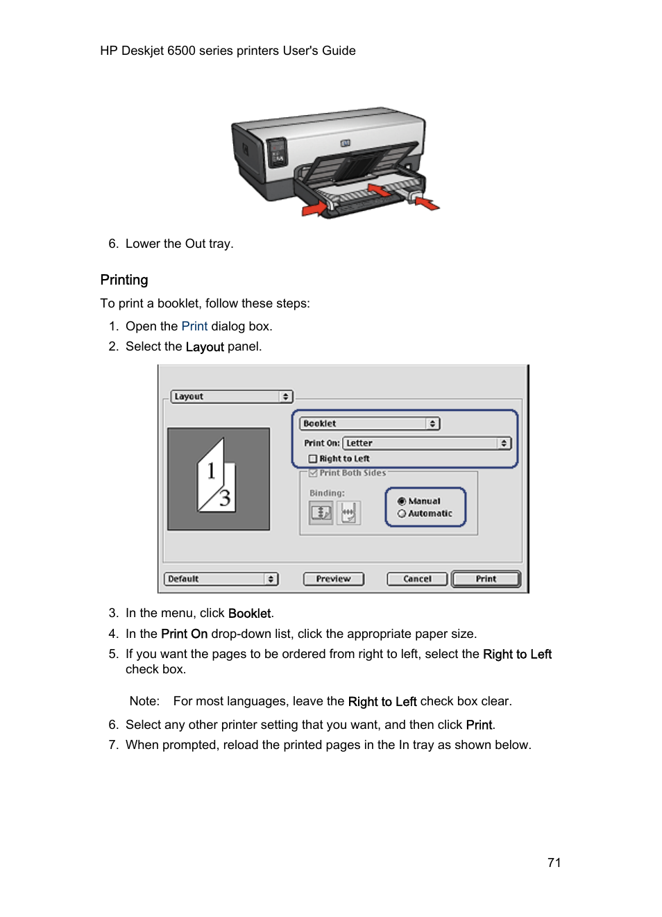 Printing | HP Deskjet 6540 Color Inkjet Printer User Manual | Page 71 / 195