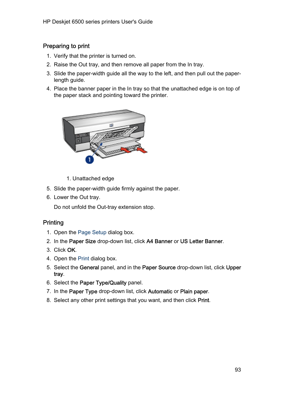 Preparing to print, Printing | HP Deskjet 6540 Color Inkjet Printer User Manual | Page 93 / 195