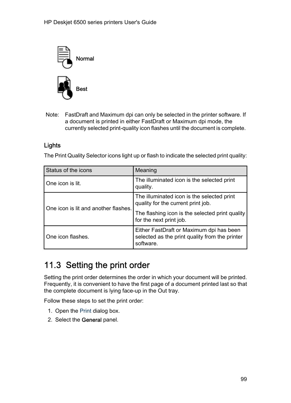 Lights, 3 setting the print order, Front to back | HP Deskjet 6540 Color Inkjet Printer User Manual | Page 99 / 195