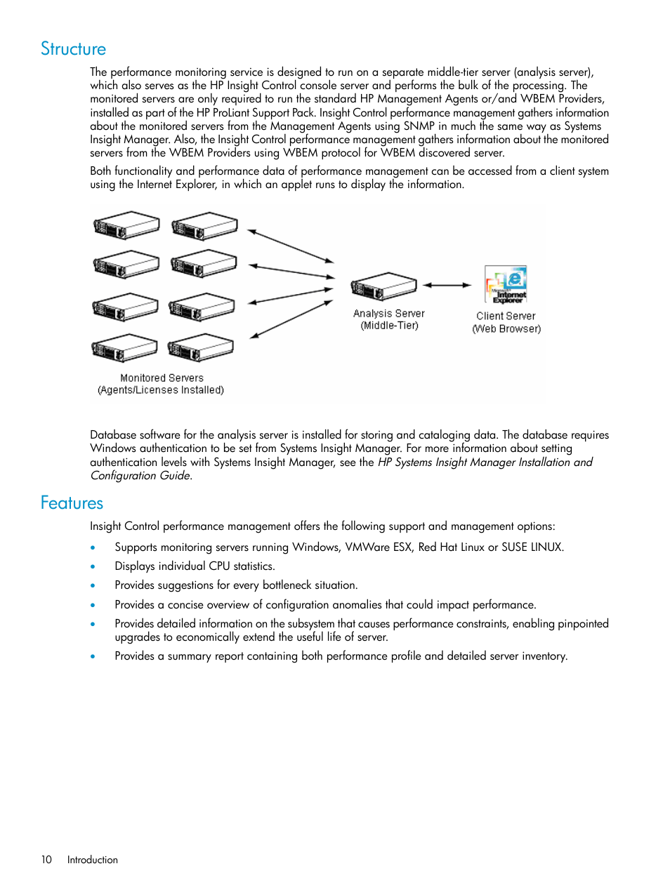 Structure, Features, Structure features | HP Insight Control User Manual | Page 10 / 81