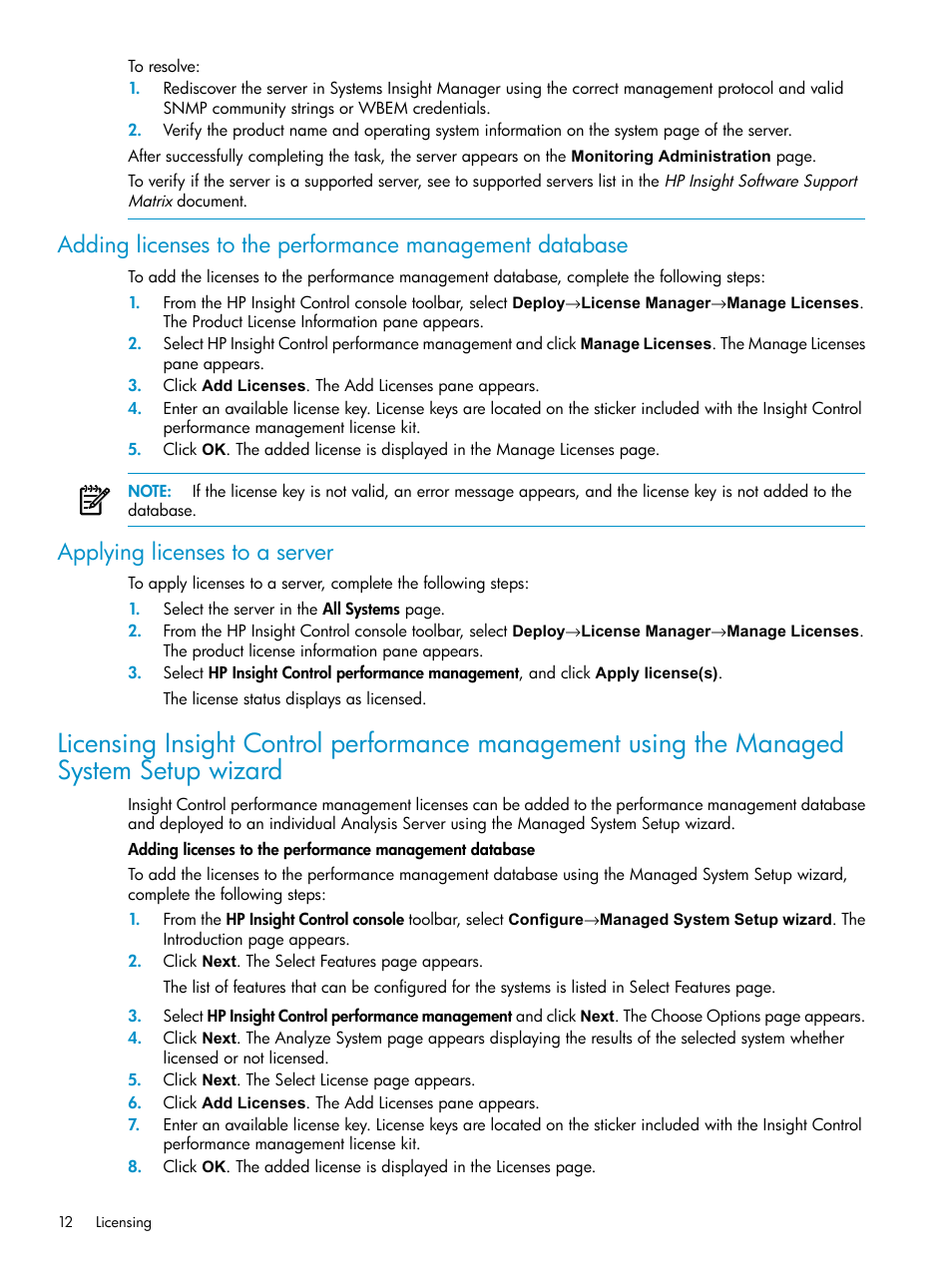 Applying licenses to a server | HP Insight Control User Manual | Page 12 / 81