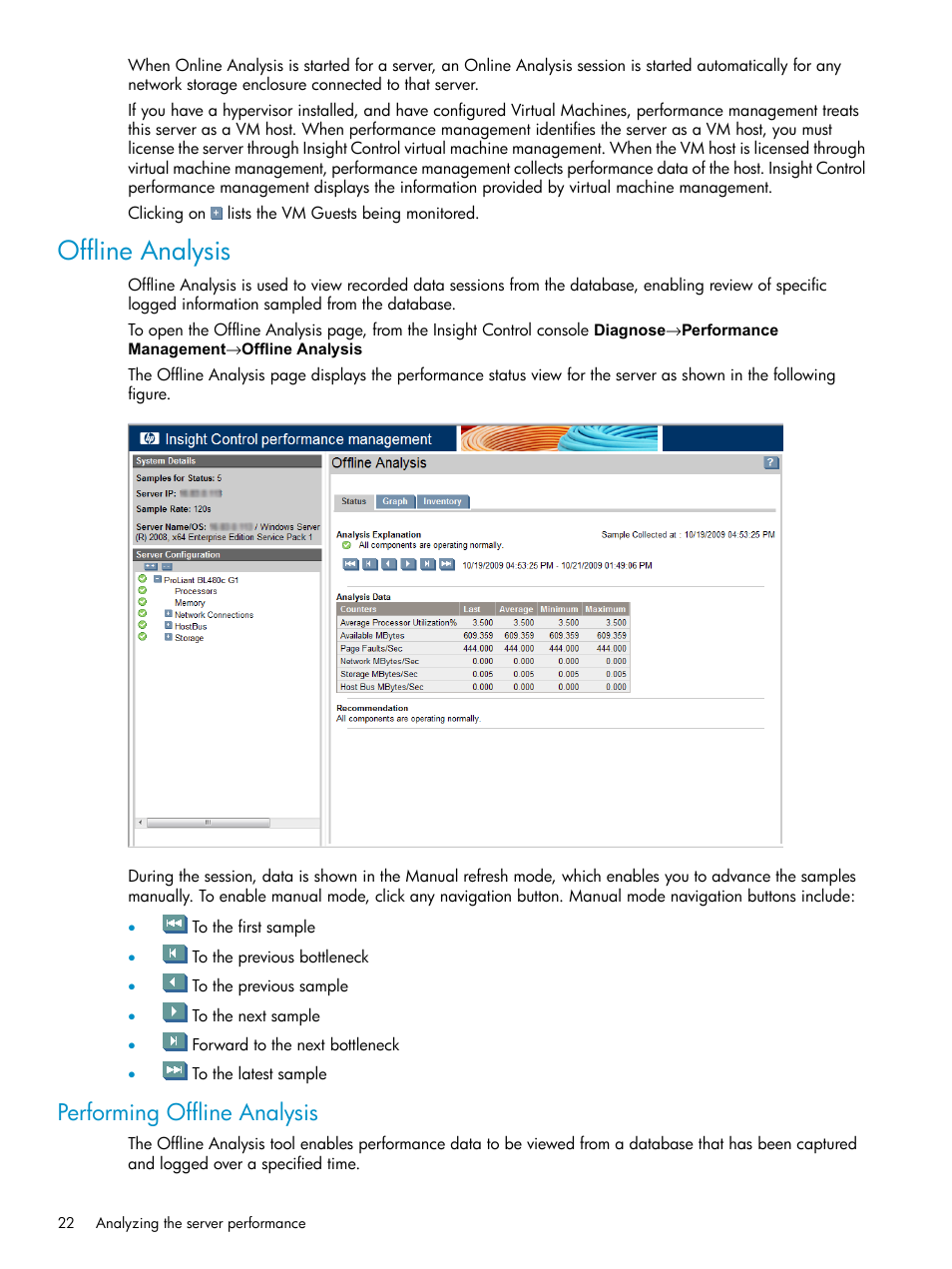 Offline analysis, Performing offline analysis | HP Insight Control User Manual | Page 22 / 81