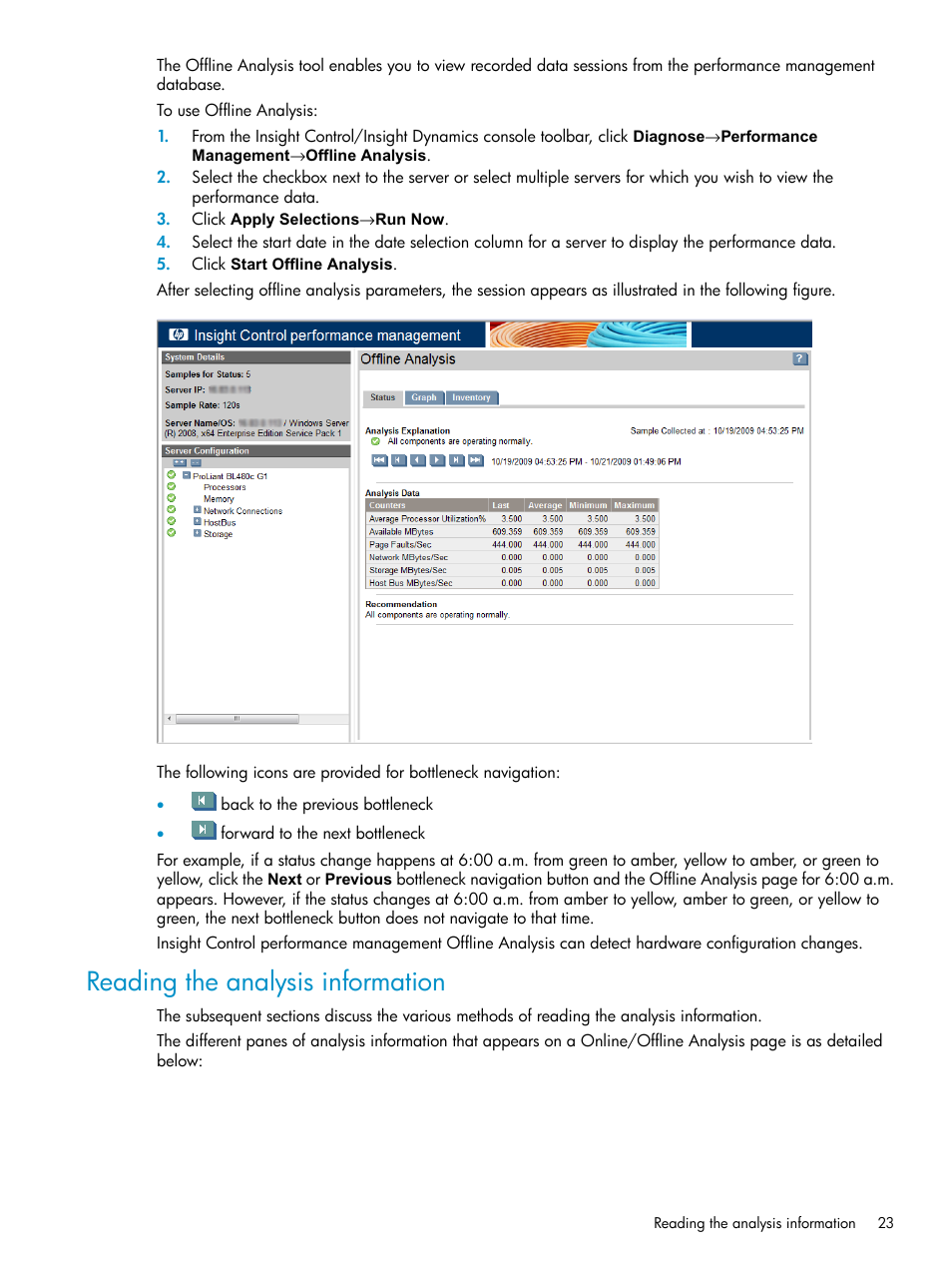 Reading the analysis information | HP Insight Control User Manual | Page 23 / 81