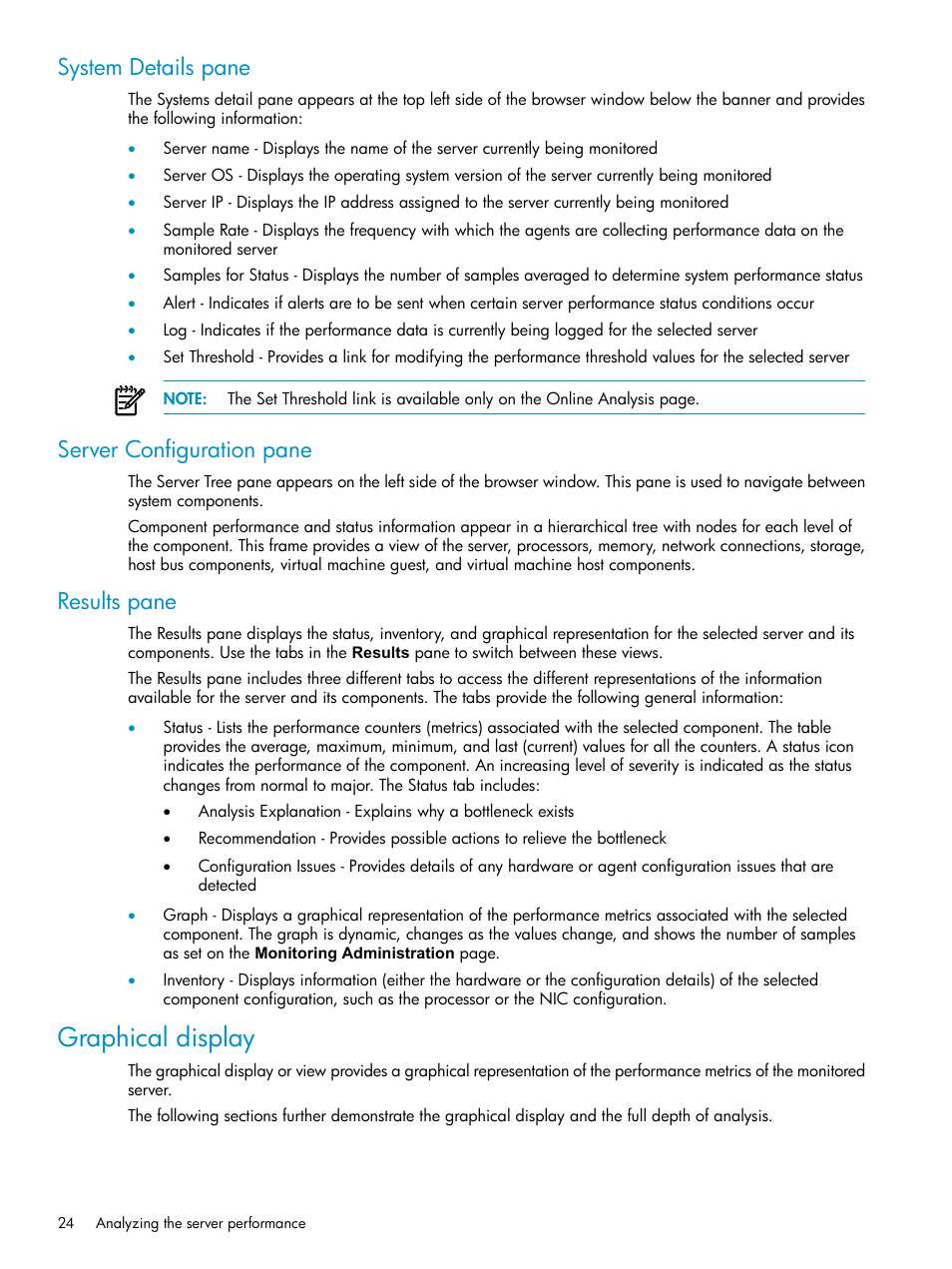 System details pane, Server configuration pane, Results pane | Graphical display | HP Insight Control User Manual | Page 24 / 81