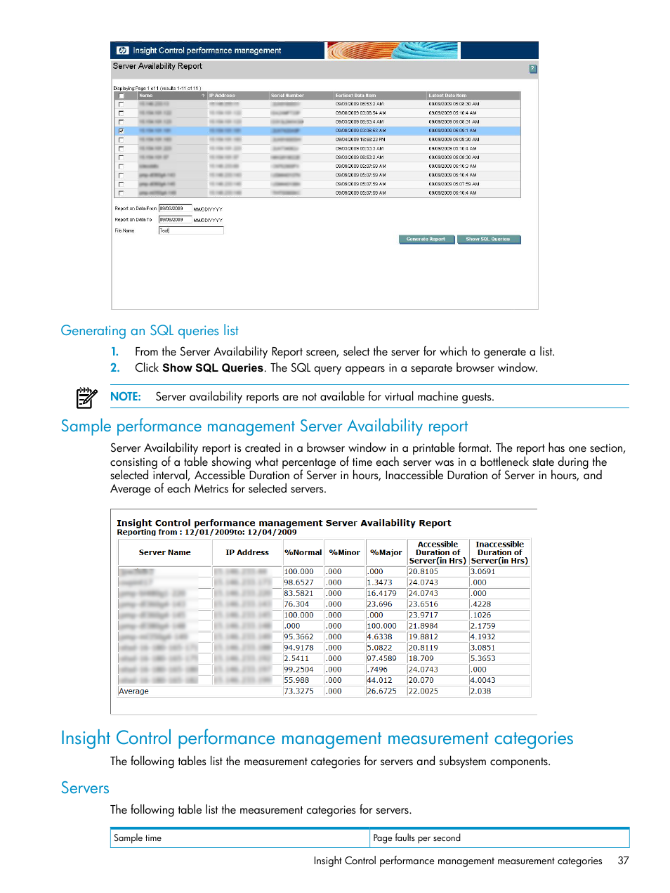 Generating an sql queries list, Servers | HP Insight Control User Manual | Page 37 / 81