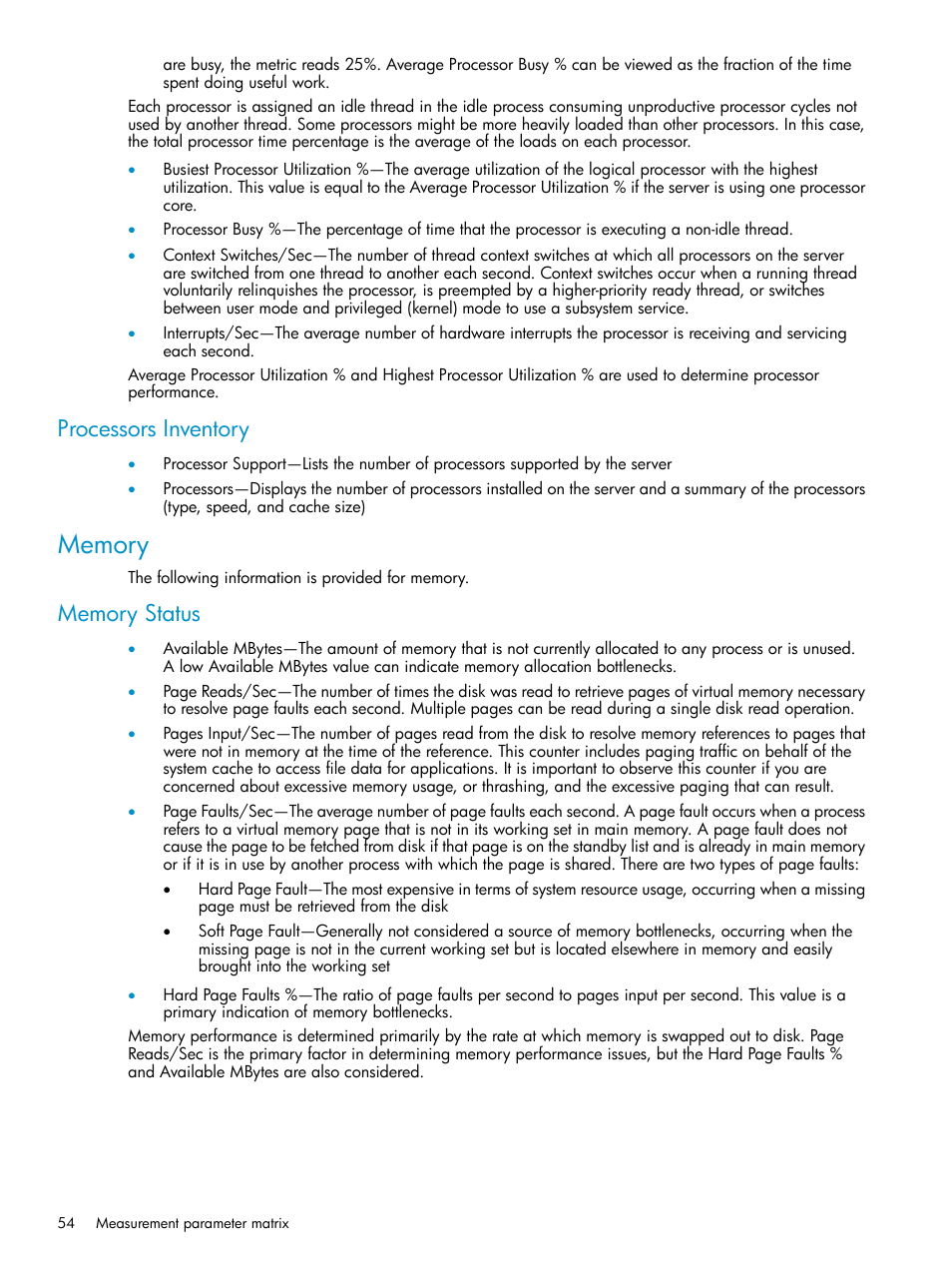 Processors inventory, Memory, Memory status | HP Insight Control User Manual | Page 54 / 81