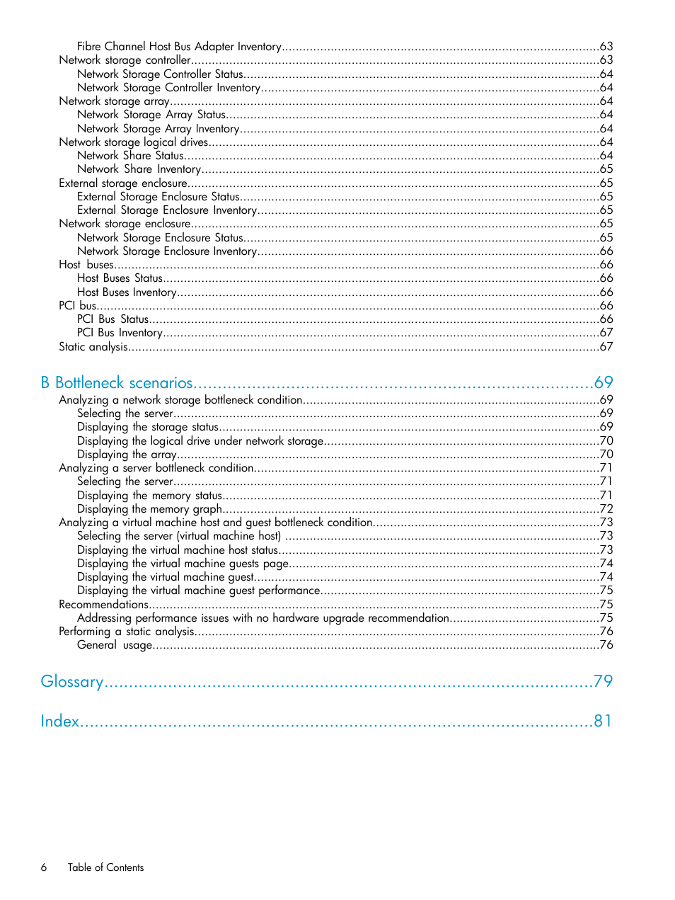 B bottleneck scenarios, Glossary index | HP Insight Control User Manual | Page 6 / 81