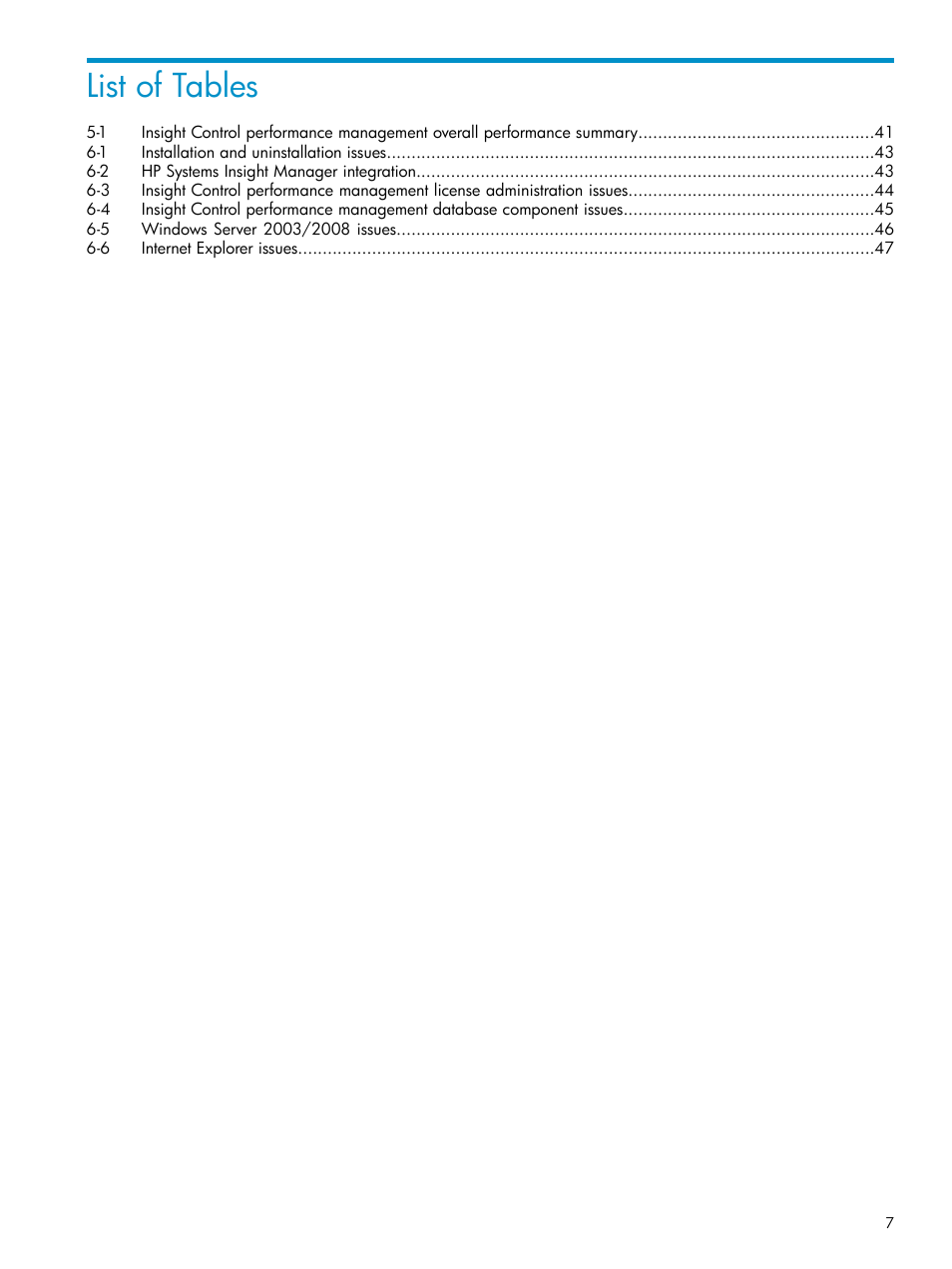 List of tables | HP Insight Control User Manual | Page 7 / 81