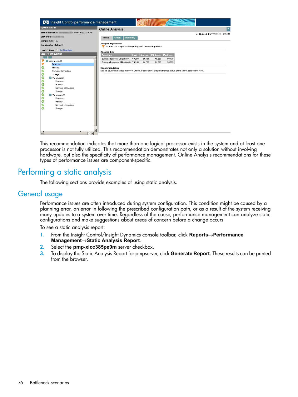 Performing a static analysis, General usage | HP Insight Control User Manual | Page 76 / 81