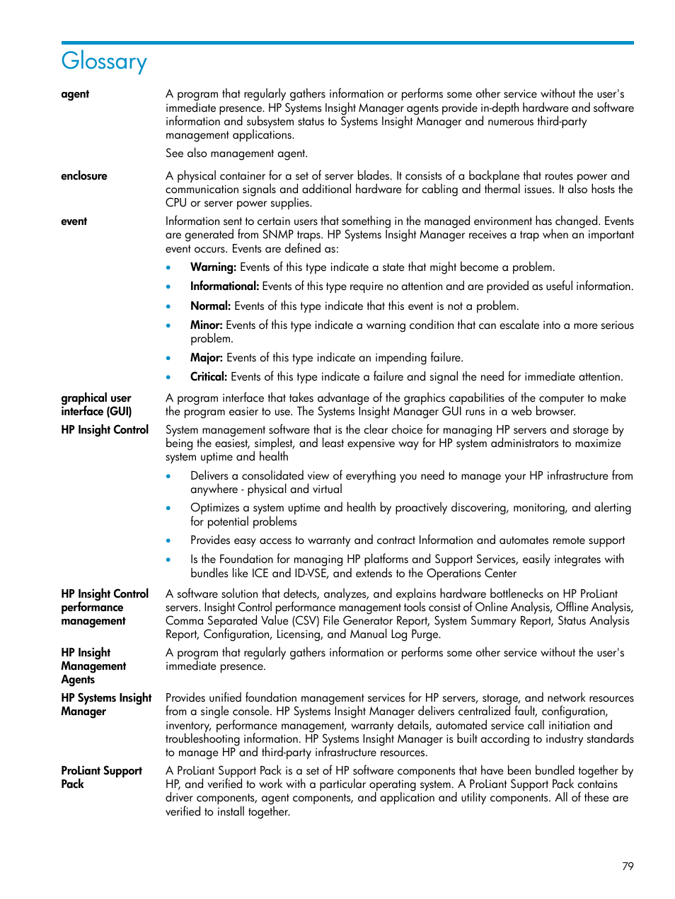 Glossary | HP Insight Control User Manual | Page 79 / 81