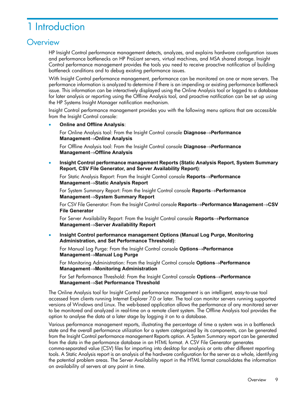 1 introduction, Overview | HP Insight Control User Manual | Page 9 / 81