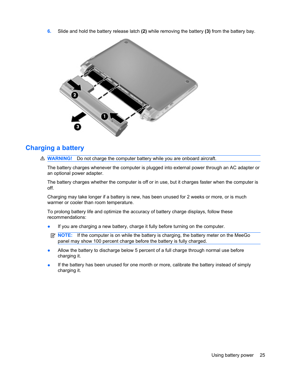 Charging a battery | HP Mini 210-2087dx PC User Manual | Page 33 / 67