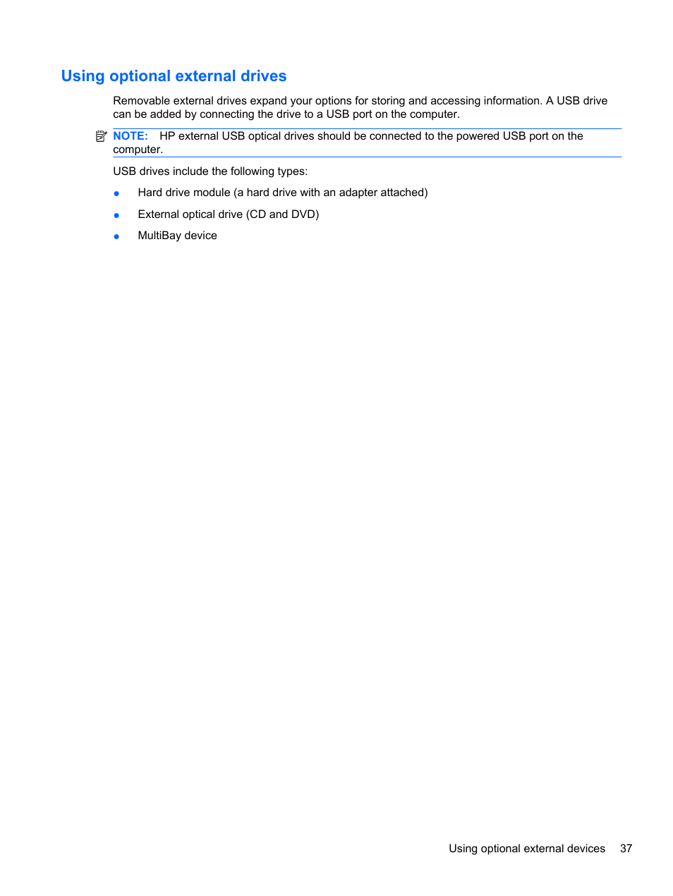 Using optional external drives | HP Mini 210-2087dx PC User Manual | Page 45 / 67