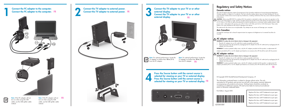 Regulatory and safety notices | HP Wireless HDTV Connect Kit User Manual | Page 2 / 2