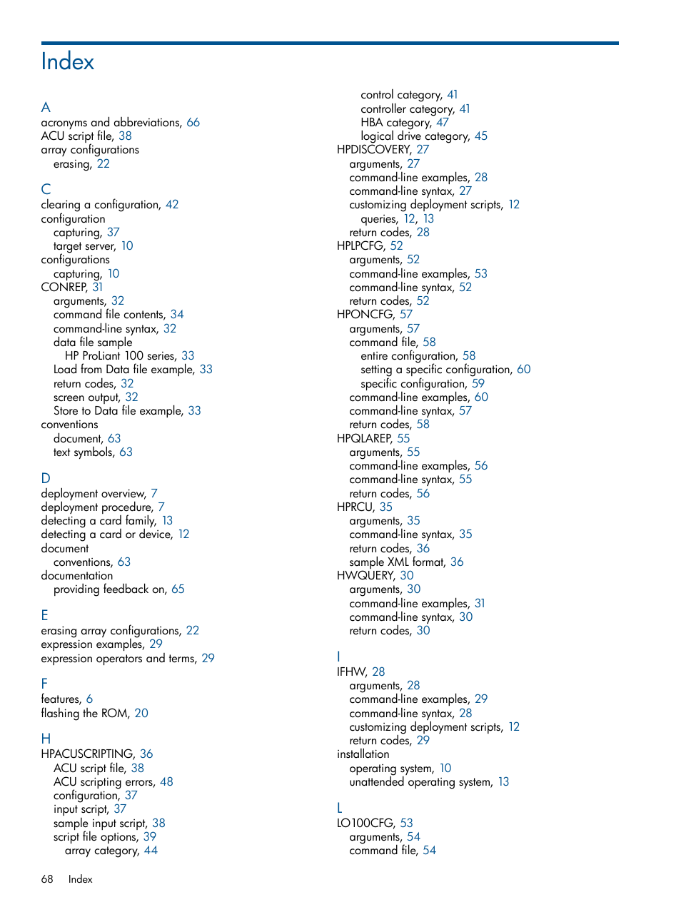 Index | HP Intelligent Provisioning User Manual | Page 68 / 69