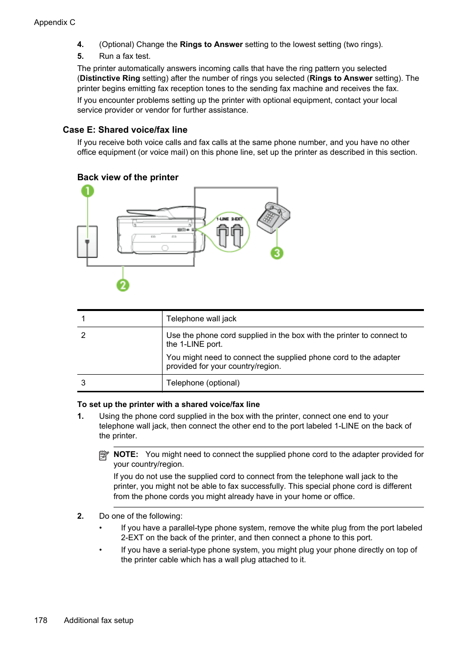 Case e: shared voice/fax line | HP Officejet 6700 Premium e-All-in-One Printer - H711n User Manual | Page 182 / 224