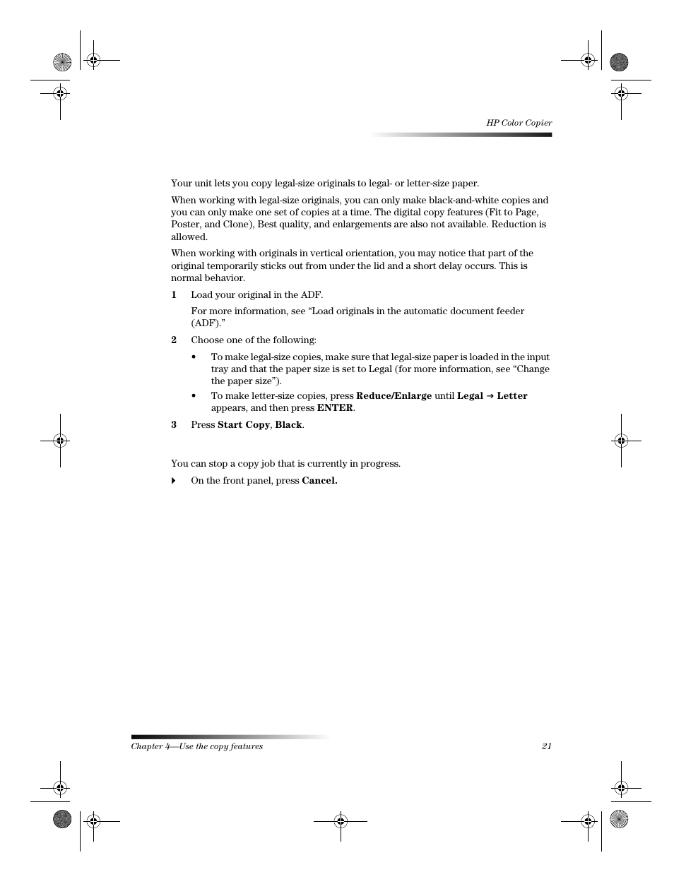 Stop copying | HP 120 Color Copier User Manual | Page 25 / 54