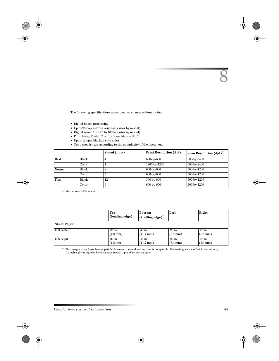 Technical information | HP 120 Color Copier User Manual | Page 45 / 54