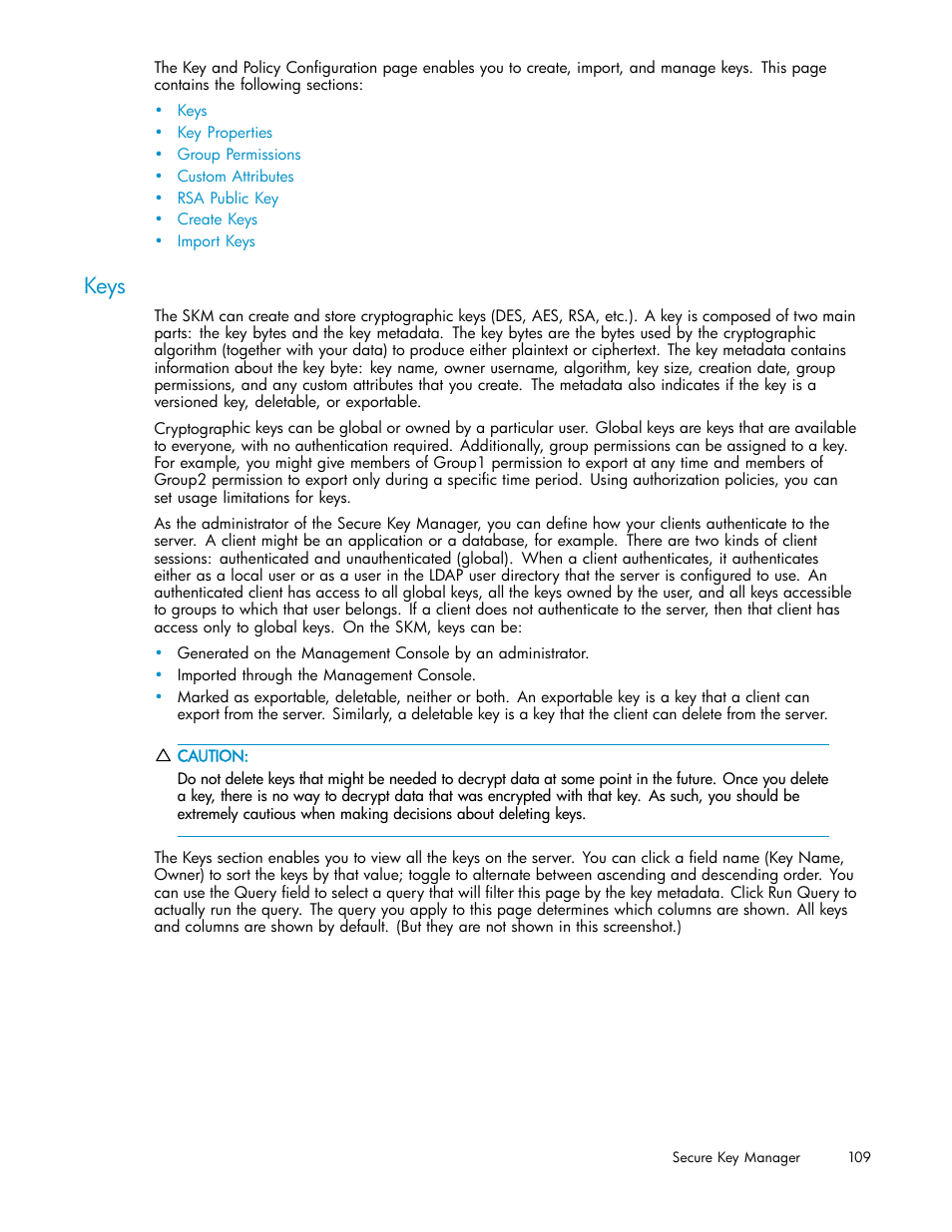 Keys | HP Secure Key Manager User Manual | Page 109 / 327