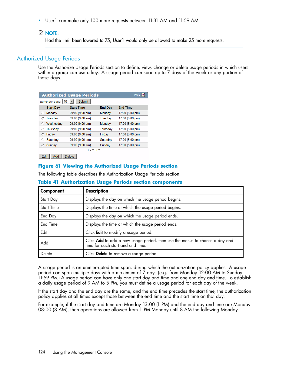 Active versions, Custom key attributes, Authorized usage periods | 61 viewing the authorized usage periods section, 41 authorization usage periods section components | HP Secure Key Manager User Manual | Page 124 / 327