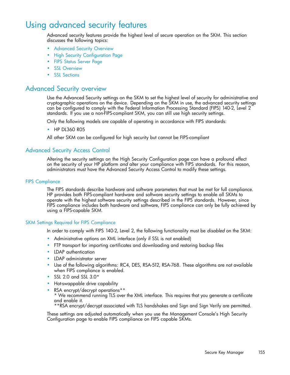 Using advanced security features, Advanced security overview, Advanced security access control | HP Secure Key Manager User Manual | Page 155 / 327