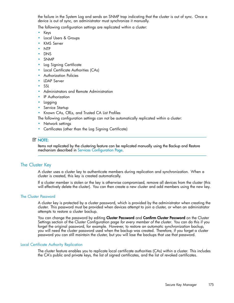 The cluster key | HP Secure Key Manager User Manual | Page 175 / 327